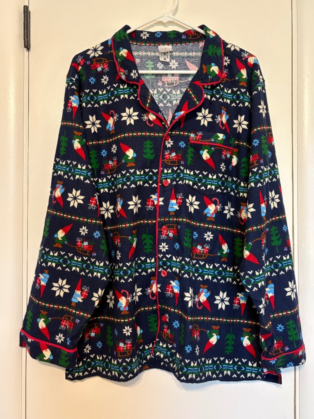 Hanna Andersson Unisex Adult Holiday Flannel Pajama Shirt Top XL Gnome Print